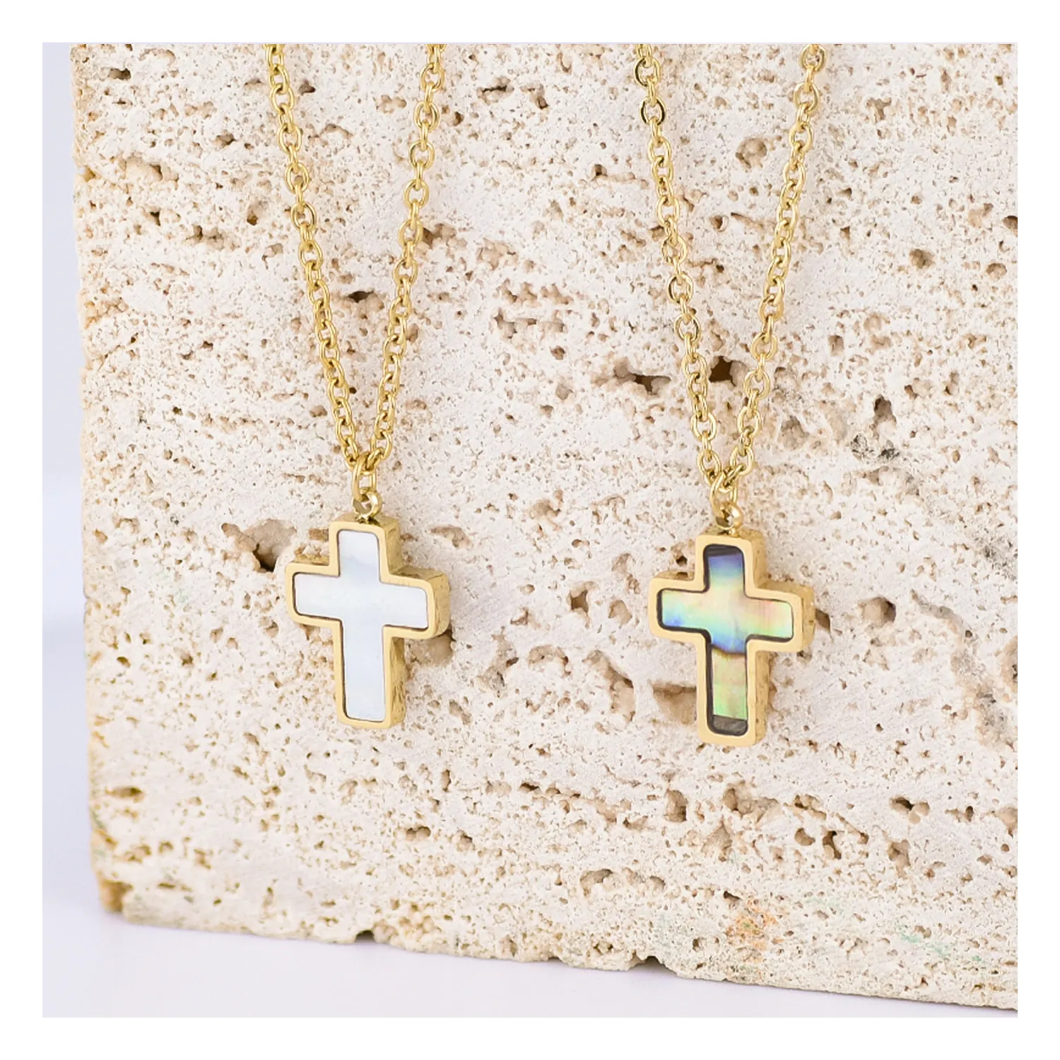 Trending-Colgante religioso de acero inoxidable con Cruz de perla Madre, collares de África, conjuntos de joyería