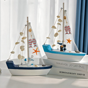 Mediterranean Style Seashell Sailboat Decor Blue White <b>Tabletop</b> Indoor Home Decor Gift - Product Image 2