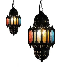 Biumart türk mozaik asma fener lambası renkli cam dekoratif fas avizeler kolye ışıkları