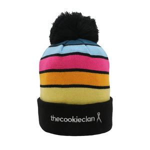 Gorro de Punto Acrílico 100% para Adultos y Niños, Estilo Casual, con Logotipo Bordado y Pompón, Multicolor, OEM - Product Image 1