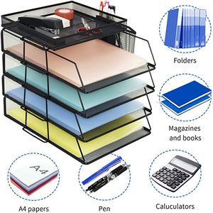 Organiseurs de bureau, porte-documents, organiseur de lettres à 4 niveaux, rangement pour fournitures de bureau, tiroir et porte-stylos, organiseur de dossiers de bureau - Product Image 2