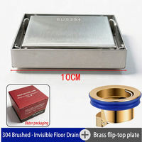 Desagüe de Suelo Invisible para Azulejos 10x10cm, Acero Inoxidable SUS304, Válvula de Latón, Cuadrado, Oculto, Anti-Olor, Garantía de 3 Años