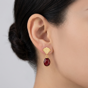 18k Gold Plated Drop <b>Earring</b> Briolette Cut Garnet Quartz Bezel Set Crown Design Stud <b>Earrings</b> Oval Gemstone Jewelry For Gift - Product Image 2