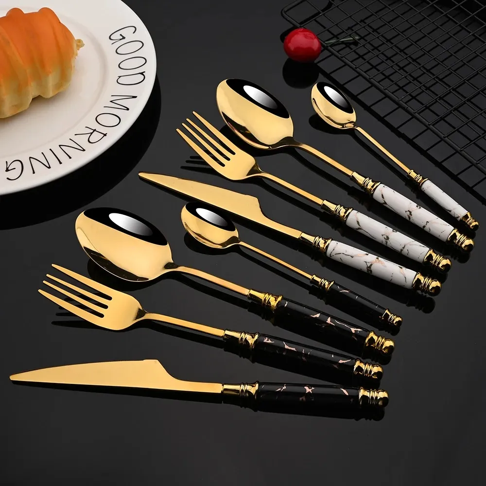 Wholesale Bulk Knife Fork Spoon Plated SS304 Wedding Cutlery Set 4pcs Flatware Set Golden Stainless Steel Cutlery