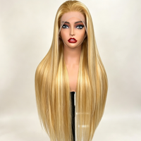 Perruque en cheveux humains 100% naturels, couleur P4/613, avec dentelle transparente 13x4, densité 210%, lisse, avec baby hair pré-épilés, pour femmes noires
