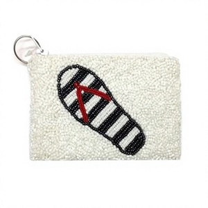 Beaded <b>Coin</b> <b>Purse</b> With Striped Flip Flop Design Zipper Closure Casual Style Unisex Mini Size - Product Image 1