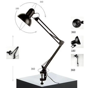 Lampe LED à ongles et cils à bras long avec abat-jour en métal Corps en fer E26 Base AC Power Photo Clip Bedside Study Work Repair Tattoo - Product Image 5