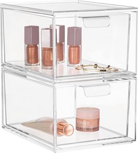 Acrylic Bathroom Organizers Stackable Makeup Organizer Storage Drawers Clear Plastic Storage Bins