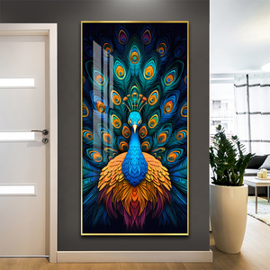 Entrée Peinture Décorative Pleine Fleur Paon Oeuvre Imprimée sur Miroir Brillant Peinture Animal Cristal Porcelaine Peinture - Product Image 1