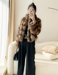 Manteau court de fourrure de zibeline le plus cher de la meilleure qualité avec manches complètes pour la chaleur Couleur marron Design Starlight Style doux - Product Image 1