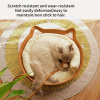 Panier en rotin tressé à motif uni pour chat, avec coussin et balles de jeu, lit pour chat en coton doux pour toutes les saisons