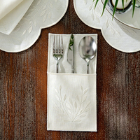 Pochette à couverts en lin brodée sur mesure, style campagnard, lavable, pour mariage, décoration de table de restaurant, broderie de feuilles, porte-couverts