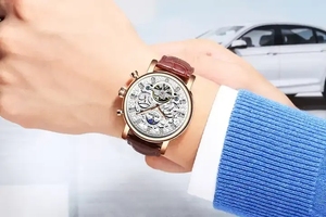 Envío Directo, Reloj Mecánico para Hombre KINYUED, Movimiento Automático, Correa de Cuero, Hebilla Doble de Mariposa, Moda de Lujo, Venta al Por Mayor - Product Image 6
