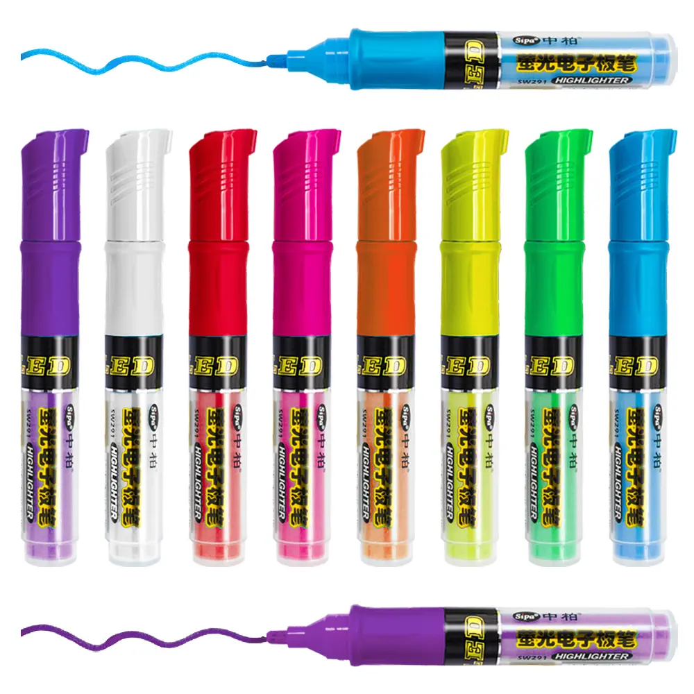 Sipa SW291 형광 형광펜 전자 보드 펜 습식 건조 지우기 LED 마커 액체 분필 화이트 보드 마커 펜