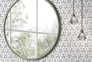 Ventes Flash : Mosaïque Murale <span class=keywords><strong>en</strong></span> Marbre Blanc avec Incrustations <span class=keywords><strong>en</strong></span> Laiton pour Salle de Bain, Motif Floral Jet d'Eau - Product Image 3