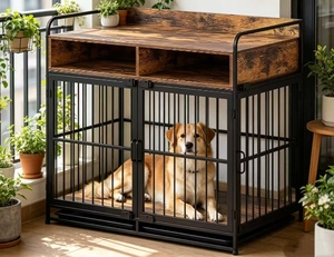 Meilleures ventes - Casendy - Grand enclos pour chien avec étagère de rangement - Cadre en métal - Enclos pour chien d'intérieur avec 3 portes - Montage facile - Product Image 1