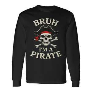 T-shirt à manches longues unisexe pour adulte, col rond, motif imprimé numérique, bandana tête de mort de pirate, aventure - Product Image 1
