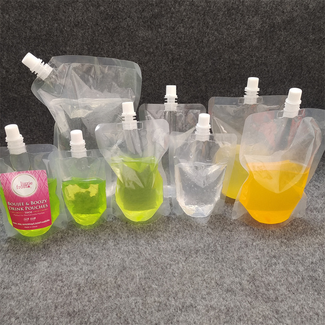 Transparent clear Spout Pouch Plastic Drink Bag Plastic Squeeze Pouch Wine Flask Pouch Nozzle Bag for Juice Sauce Shampoo