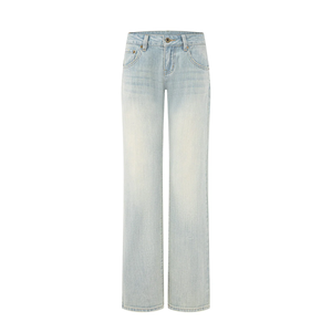 Jean évasé vintage délavé pour femme, taille ultra basse, coupe bootcut, jambe longue, avec logo personnalisé, vente en gros - Product Image 2