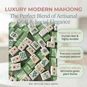 Fichas de Mahjong Americanas de Acrílico de Lujo con Diseño de Plantas Modernas, 160 Piezas, Plegables, Grabadas, <span class=keywords><strong>3</strong></span> Capas, 32 mm, Duraderas y Ecológicas - Product Image 4