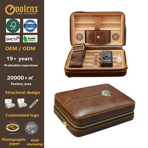 Étui de voyage pour cigares en cuir de qualité supérieure avec <span class=keywords><strong>briquet</strong></span> et accessoires pour 6 cigares, cadeau pour homme - Product Image 1
