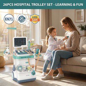 Juego de Juguetes Educativos de Carrito Médico de 26 Piezas para Niños, Carrito Rodante con Estetoscopio, Jeringa y Herramientas, Juego de Imitación - Product Image 1