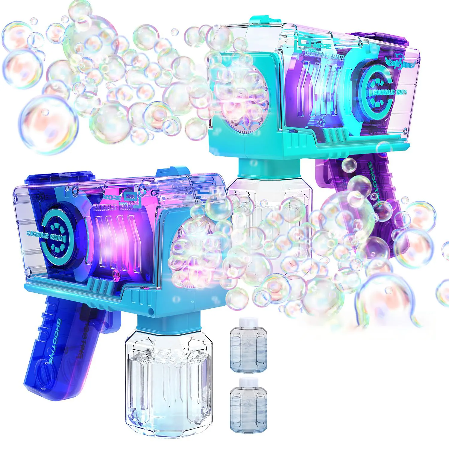 Mainan mesin gelembung tembak anak-anak, cahaya keren transparansi gelembung pembuat Blower gelembung musim panas Mainan Air sabun