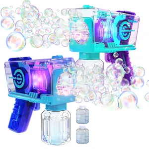 Cool light up transparência bolha arma máquina brinquedos para crianças festa soprador de bolhas fabricante brinquedo verão sabão água brinquedos