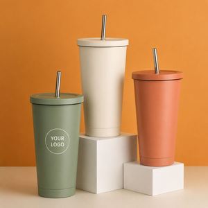 Gobelet de voyage isotherme en acier inoxydable 16 oz (500 ml) avec logo personnalisé, écologique, durable, avec paille et couvercles - Product Image 1