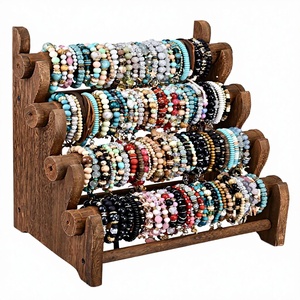 Présentoir à bijoux en bois à trois niveaux, écologique, pour bracelets, joncs et chouchous, organisateur de rangement pour salon - Product Image 2