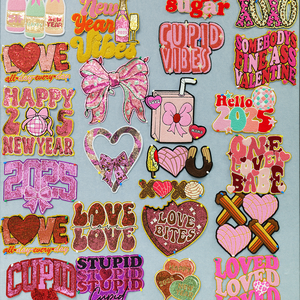 Designer Clothing Patches Large Valentines Heat Transfer Patches Valentines Chenille Iron on Patches - Product Image 3