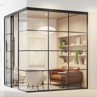 Cloison en verre insonorisée avec cadre en aluminium et verre trempé pour bureau, maison, salle de réunion, hôtel, bâtiment commercial