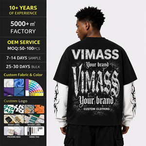 Camiseta Gráfica de Manga Larga con Hombros Caídos y Capas de Algodón Pesado, Top de Moda para <span class=keywords><strong>Ropa</strong></span> <span class=keywords><strong>Urbana</strong></span> Masculina OEM - Product Image 5
