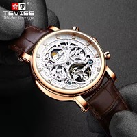 TEVISE T867F Mouvement mécanique polyvalent automatique 867F Montres de luxe en cuir à la mode Étanche Design évidé