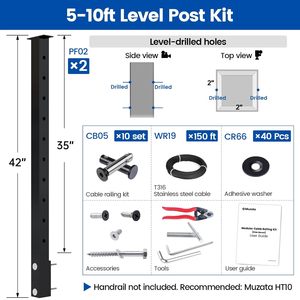 Kit <span class=keywords><strong>de</strong></span> Postes para Barandilla <span class=keywords><strong>de</strong></span> Cable <span class=keywords><strong>de</strong></span> Acero Inoxidable Moderno, Kit <span class=keywords><strong>de</strong></span> Barandilla <span class=keywords><strong>de</strong></span> Cable Negra <span class=keywords><strong>de</strong></span> Montaje Lateral, Adecuado para Escaleras y Patios - Product Image 3