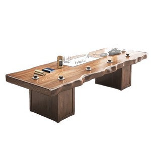 Juego de mesa y sillas de madera maciza con forma irregular y almacenamiento para sala de estar u oficina, estilo Zen - Product Image 5