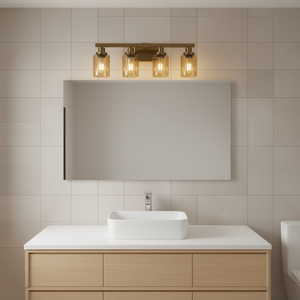 โคมไฟห้องน้ำแบบติดผนัง 4 ดวง ดีไซน์ทันสมัย สีทอง โครงโลหะ ฝาครอบกระจกใส แสง LED สีขาวอบอุ่น 2700K สำหรับกระจกแต่งหน้า - Product Image 2