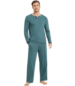 Pyjama décontracté en bambou pour homme, col classique, manches longues, 2 pièces, séchage rapide, respirant, vêtements d'intérieur d'hiver, stock en liquidation à prix réduit - Product Image 1
