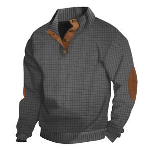 Sudadera de punto a cuadros de manga larga con cuello alto y diseño de botones para hombre, informal, para uso diario. - Product Image 3