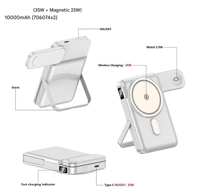 Ultra-thin Portable 35W Wireless Magnetic Fast Ultra-thin Charging Power Pack 10000mAh Power Pack Charger with LED logo 10000mAh