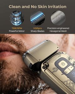 Tondeuse à cheveux professionnelle pour homme Vgrpro, étanche, ensemble rasoir - Sans fil, 4 vitesses, écran LED pour la coupe du visage/de la barbe, barbier à domicile - Product Image 4