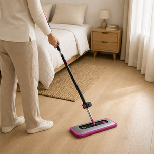 Mopa Plana de Chenilla con Palo Telescópico de Acero, Bandeja de Plástico, Rotación de 360 Grados, Almohadilla Reutilizable Húmeda/Seca para Pisos de Madera y Azulejos del Hogar - Product Image 1