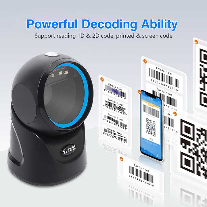 YHD9601D 2D Omnidirectional Qr Code Reader Auto Sensing Desktop