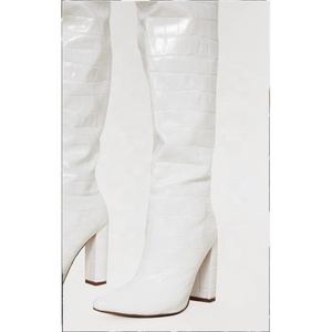 Bottes hautes pour femme style western à imprimé pierre, bottes cuissardes pointues à enfiler pour femme, talon épais et long - Product Image 6