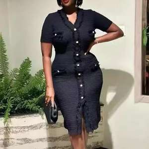 Maglioni a maniche corte con scollo a V da donna a <span class=keywords><strong>fila</strong></span> di bottoni lavorati a maglia con temperamento - Product Image 1