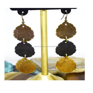 1990 joyería Arabia moda hecha de hoja púrpura y oro pendientes redondos de metal y pendientes colgantes de oro uso diario para damas - Product Image 4