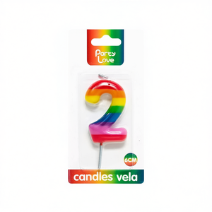 Vela de Cumpleaños con Número 2, 6 cm, Color Arcoíris, para Fiestas - Product Image 1