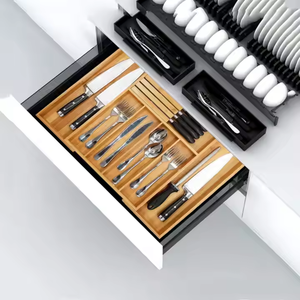 Tiroir extensible en bambou organisateur couverts ustensiles couverts rangement avec porte-bloc de couteaux séparateurs réglables amovibles - Product Image 3
