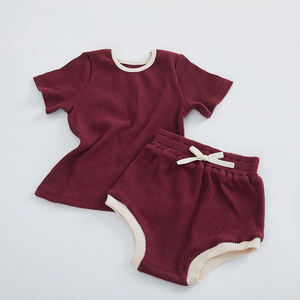 Vêtements d'été pour tout-petits garçons et filles 2020, ensembles de t-shirts à manches courtes en tricot côtelé + shorts, vêtements pour bébés, vêtements pour enfants - Product Image 2