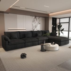 Voxhome Hiện Đại Đồ nội thất Chenille Linen kết hợp vải phòng khách 3 4 5 6 7 chỗ ngồi đám mây đen Modular cắt ghế sofa bộ - Product Image 3